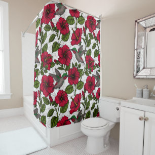 Hibiscus flowers and hummingbirds shower curtain