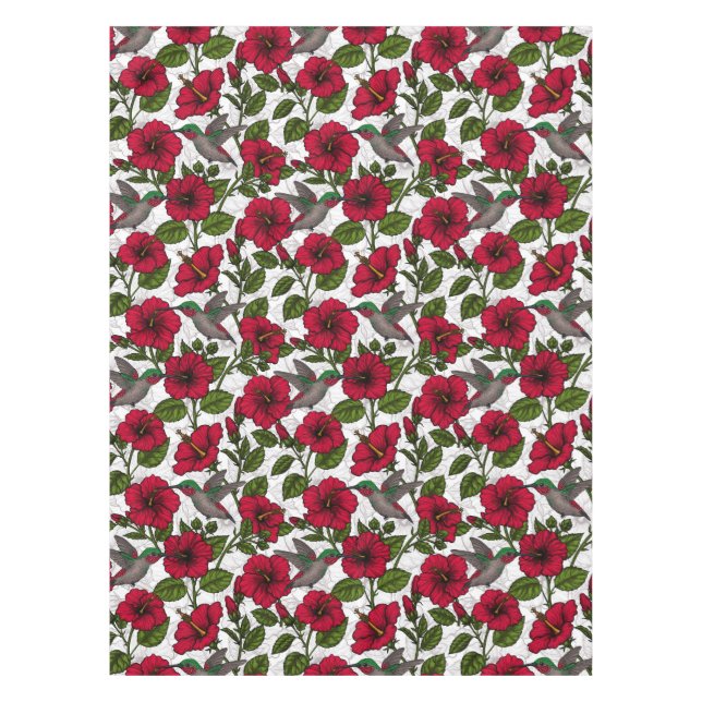 Hibiscus flowers and hummingbirds tablecloth (Front)