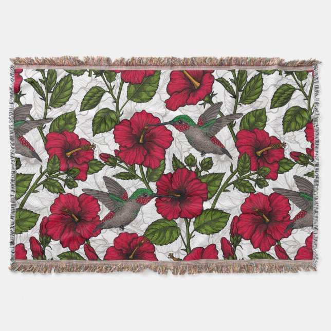 Hibiscus flowers and hummingbirds throw blanket (Front)