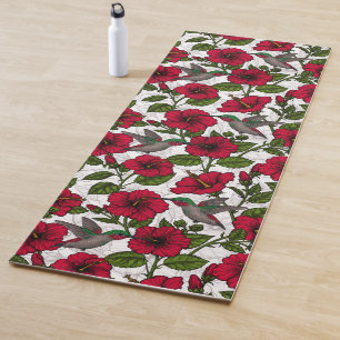 Hibiscus flowers and hummingbirds yoga mat