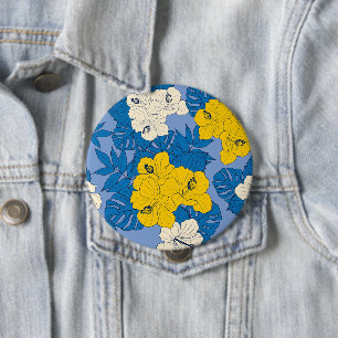 Hibiscus flowers and leaves 10 cm round badge