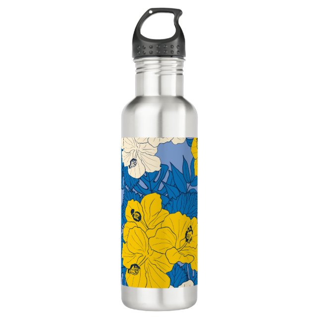 Hibiscus flowers and leaves   710 ml water bottle (Front)