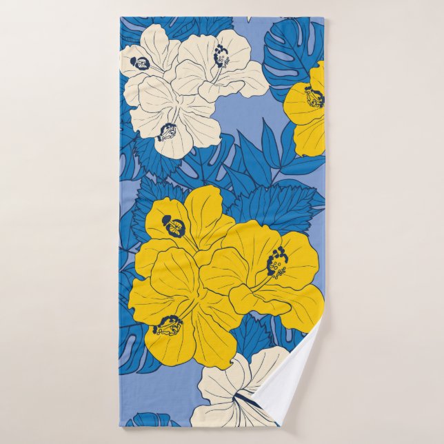 Hibiscus flowers and leaves   bath towel (Bath Towel)