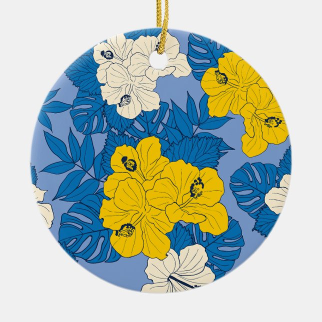Hibiscus flowers and leaves  ceramic tree decoration (Front)