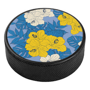 Hibiscus flowers and leaves hockey puck
