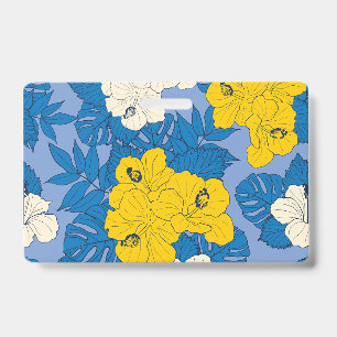 Hibiscus flowers and leaves ID badge