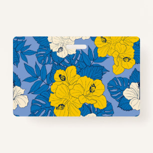 Hibiscus flowers and leaves ID badge