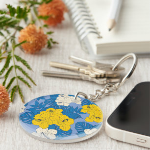 Hibiscus flowers and leaves  key ring