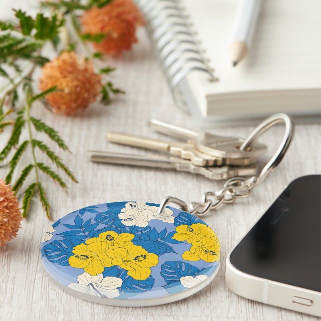 Hibiscus flowers and leaves  key ring (Front Right)
