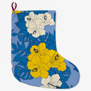 Hibiscus flowers and leaves   large christmas stocking