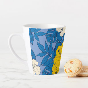 Hibiscus flowers and leaves latte mug