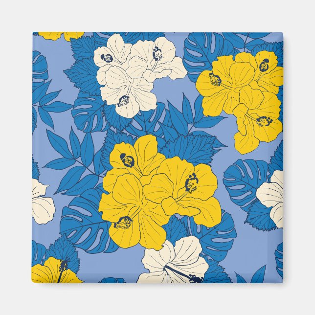 Hibiscus flowers and leaves   magnet (Front)