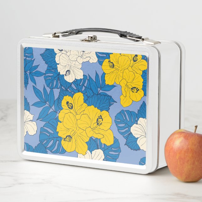 Hibiscus flowers and leaves   metal lunch box (In Situ)