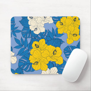 Hibiscus flowers and leaves mouse mat