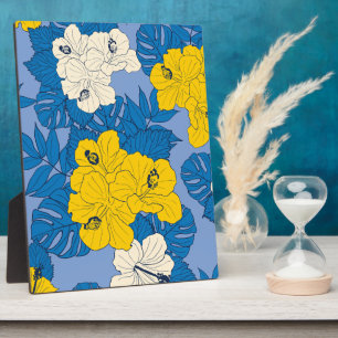 Hibiscus flowers and leaves plaque