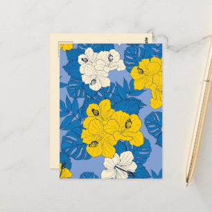 Hibiscus flowers and leaves  postcard