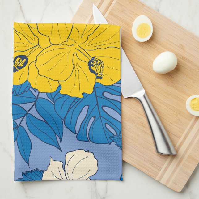 Hibiscus flowers and leaves   tea towel (Quarter Fold)