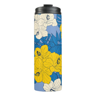 Hibiscus flowers and leaves thermal tumbler