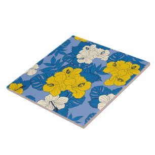 Hibiscus flowers and leaves tile