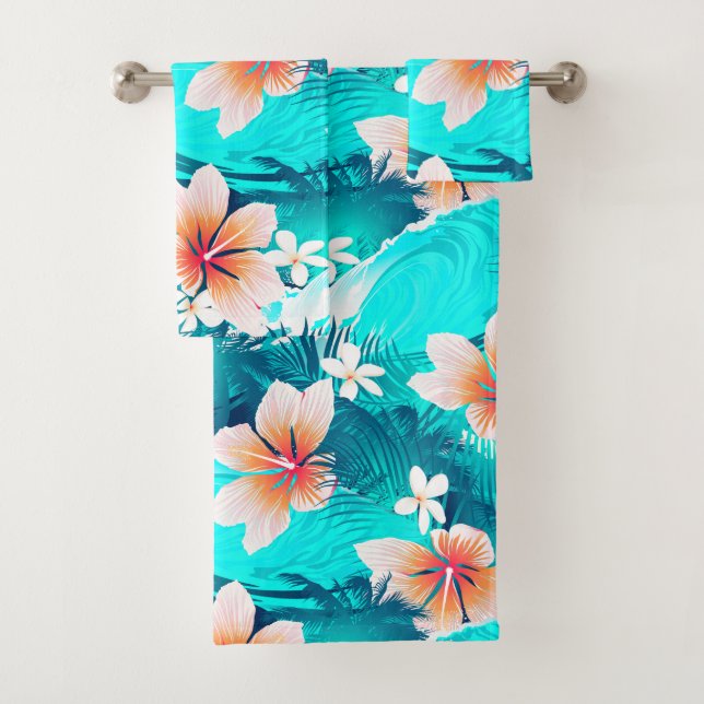 Hibiscus flowers at the beach bath towel set (Insitu)