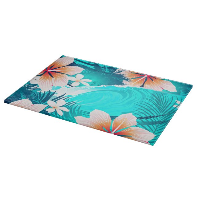 Hibiscus flowers at the beach cutting board (Corner)