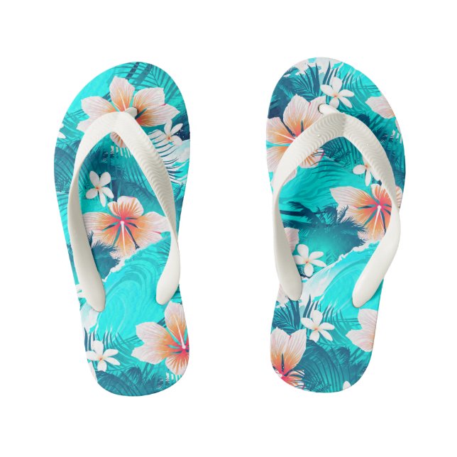 Hibiscus flowers at the beach kid's flip flops (Footbed)