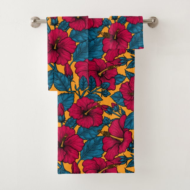Hibiscus flowers bath towel set (Insitu)