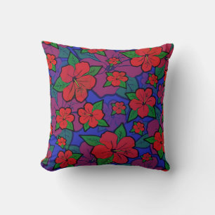 Hibiscus Flowers Blue Cushion