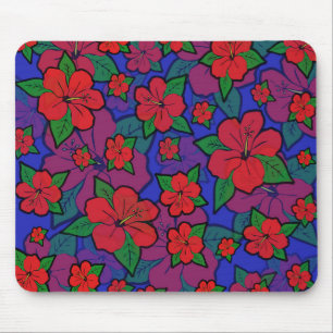 Hibiscus Flowers Blue Mouse Mat