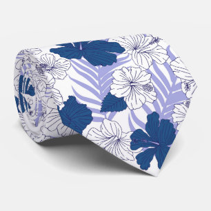 Hibiscus Flowers Blue White Beach Wedding Tie