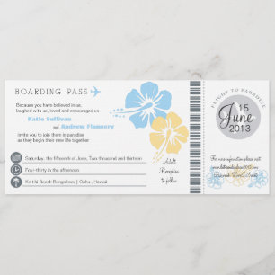 Hibiscus Flowers Boarding Pass Wedding Invitation