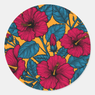 Hibiscus flowers classic round sticker