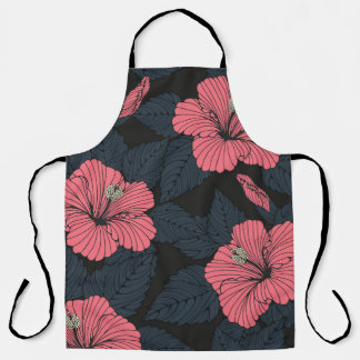 Hibiscus flowers: dark seamless wallpaper. apron