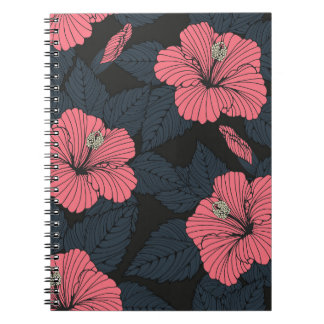 Hibiscus flowers: dark seamless wallpaper. notebook