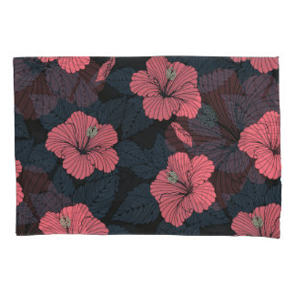 Hibiscus flowers: dark seamless wallpaper. pillowcase