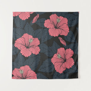 Hibiscus flowers: dark seamless wallpaper. tapestry