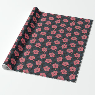 Hibiscus flowers: dark seamless wallpaper. wrapping paper