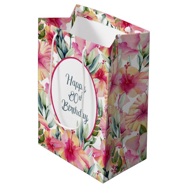 Hibiscus Flowers for 80th Birthday  Medium Gift Bag (Front Angled)