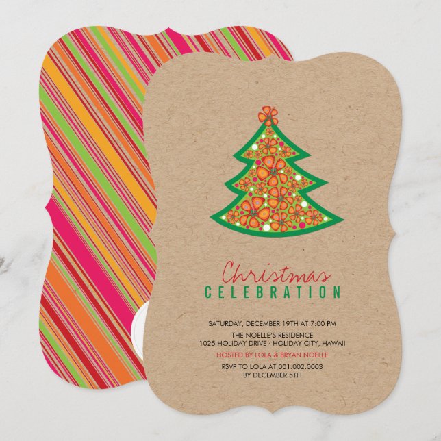 Hibiscus Flowers Kraft Tropical Christmas Party Invitation (Front/Back)