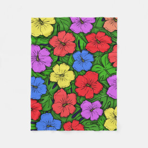 Hibiscus Flowers & Monstera Leaves Fleece Blanket