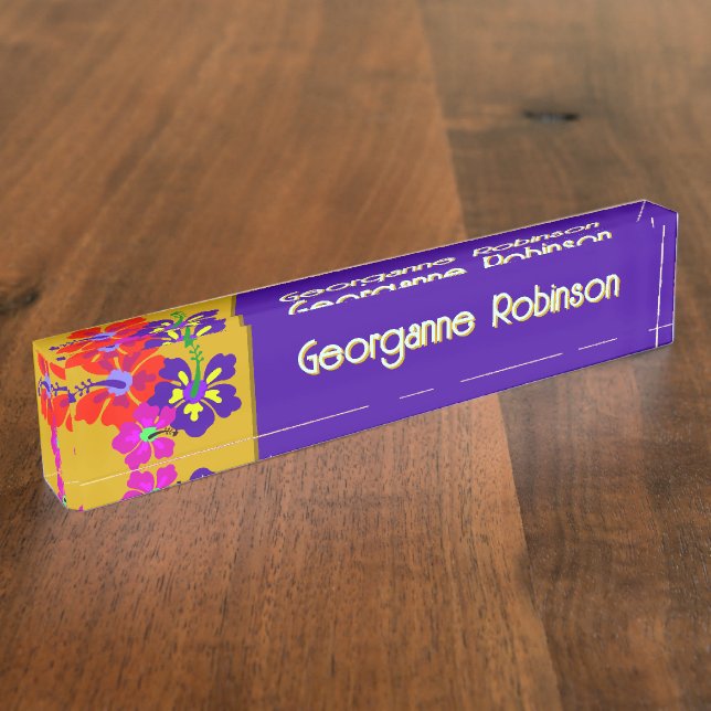 Hibiscus Flowers Name Only Office Desk Nameplate (Side)