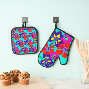 HIbiscus Flowers Oven Mitt & Pot Holder Set