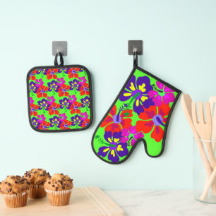 HIbiscus Flowers Oven Mitt & Pot Holder Set