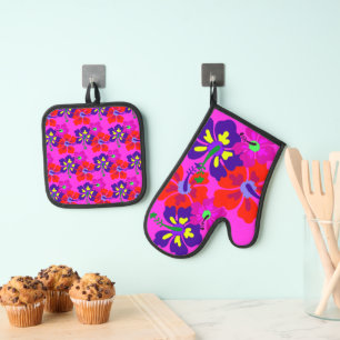 HIbiscus Flowers Oven Mitt & Pot Holder Set