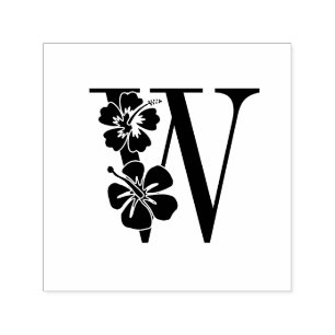 Hibiscus Flowers Over Single Initial Monogram #3 Self-inking Stamp