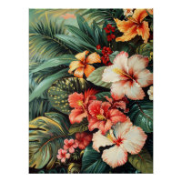 Hibiscus Flowers Palm Fronds Tropical Decoupage