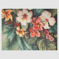 Hibiscus Flowers Palm Fronds Tropical Decoupage