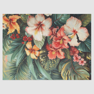 Hibiscus Flowers Palm Fronds Tropical Decoupage Tissue Paper