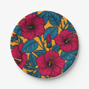 Hibiscus flowers paper plate