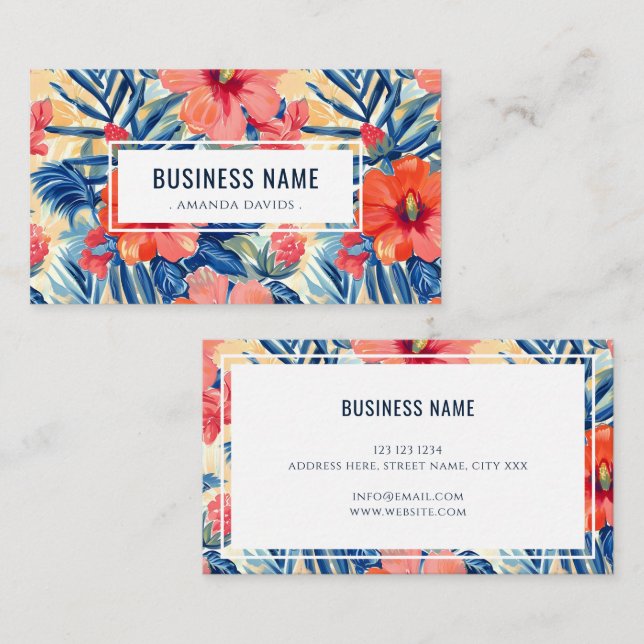 Hibiscus Flowers Pattern Colourful Flowers Business Card (Front/Back)